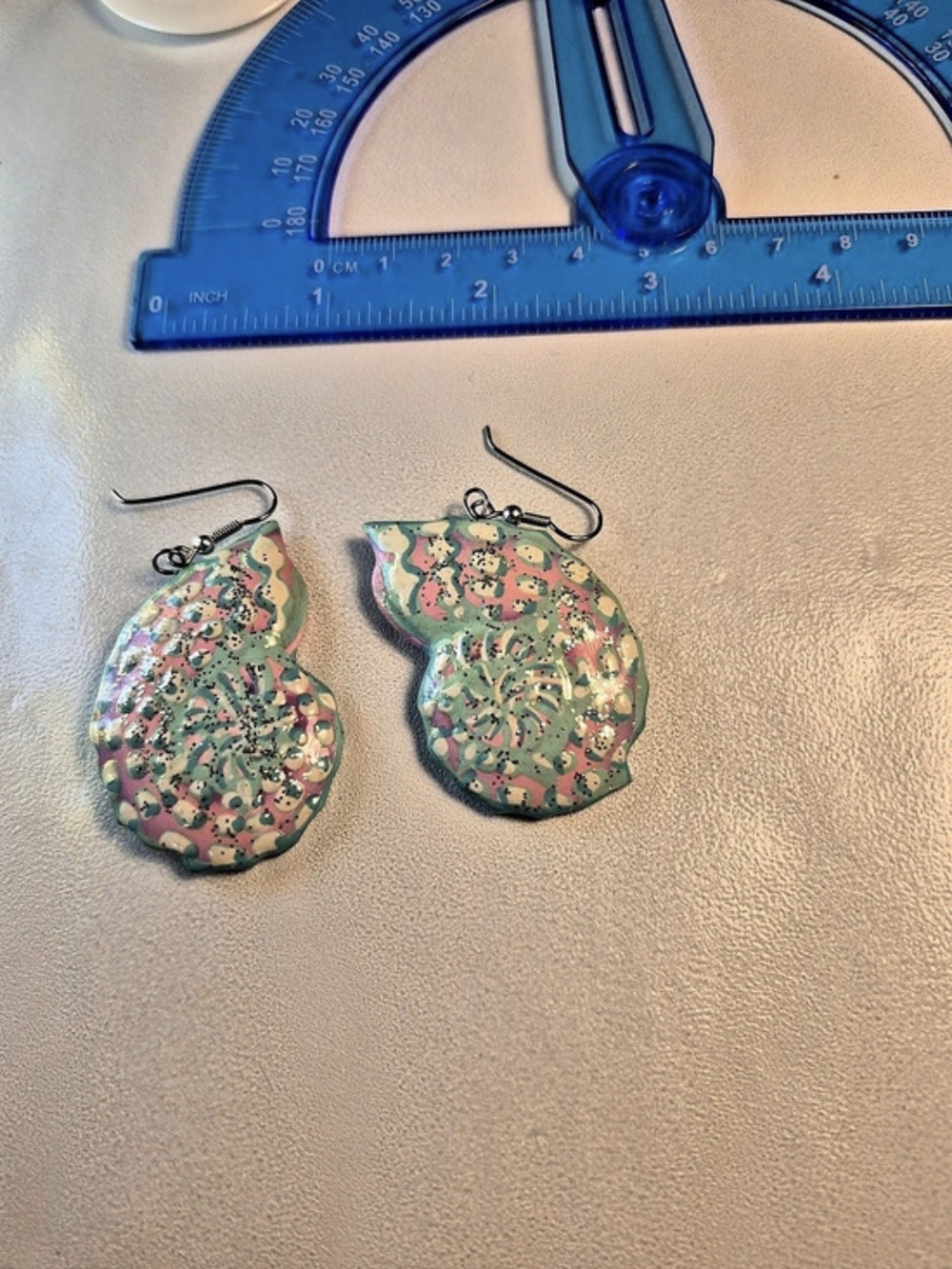 Floral Dangle Earrings in Green & Pink